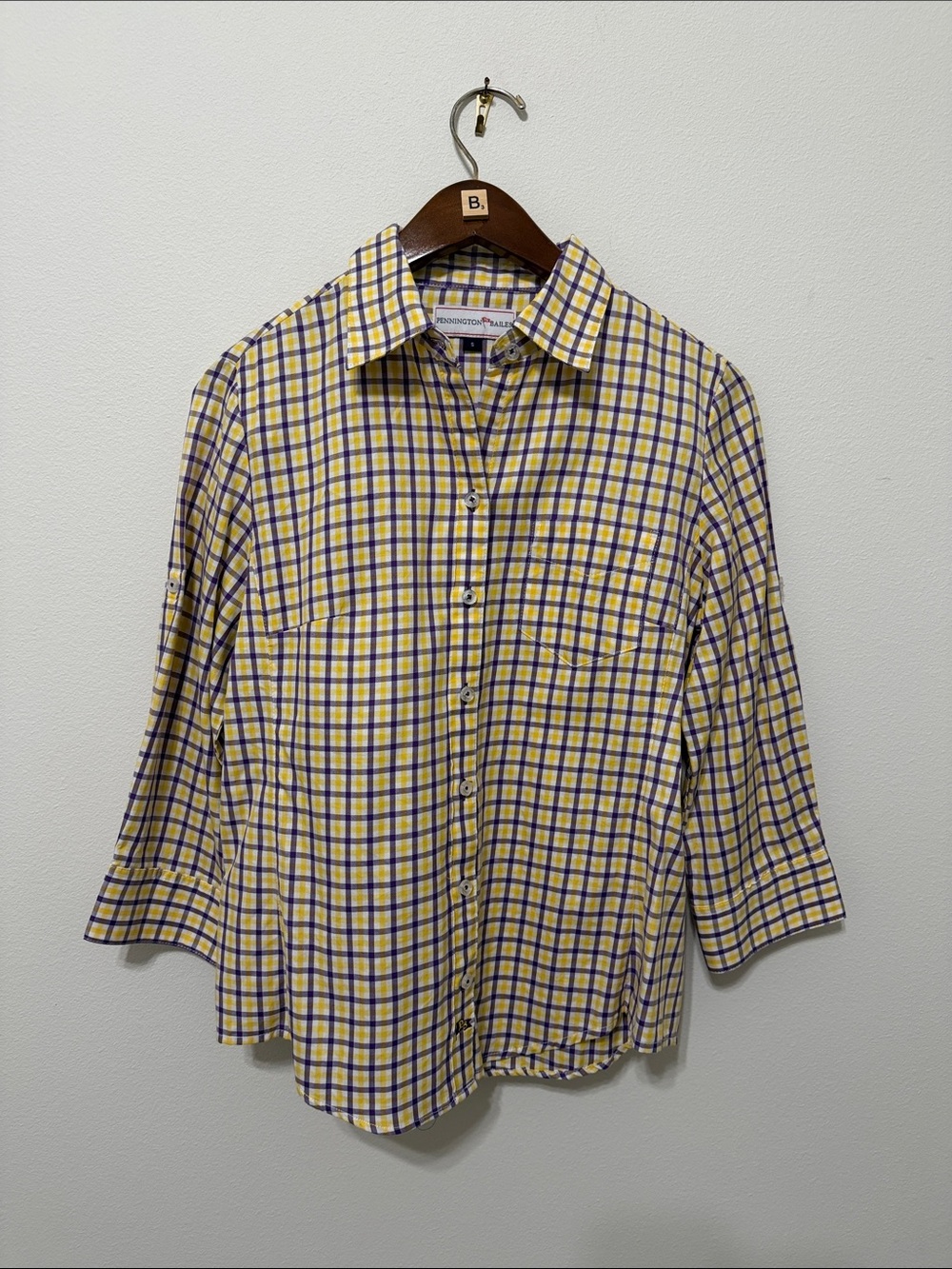 Penningtons Purple and Yellow Checked Casual Button-Down Shirt